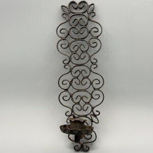Vintage Black Wrought Iron Spanish Revival Style Scroll Gothic Candle Sconce